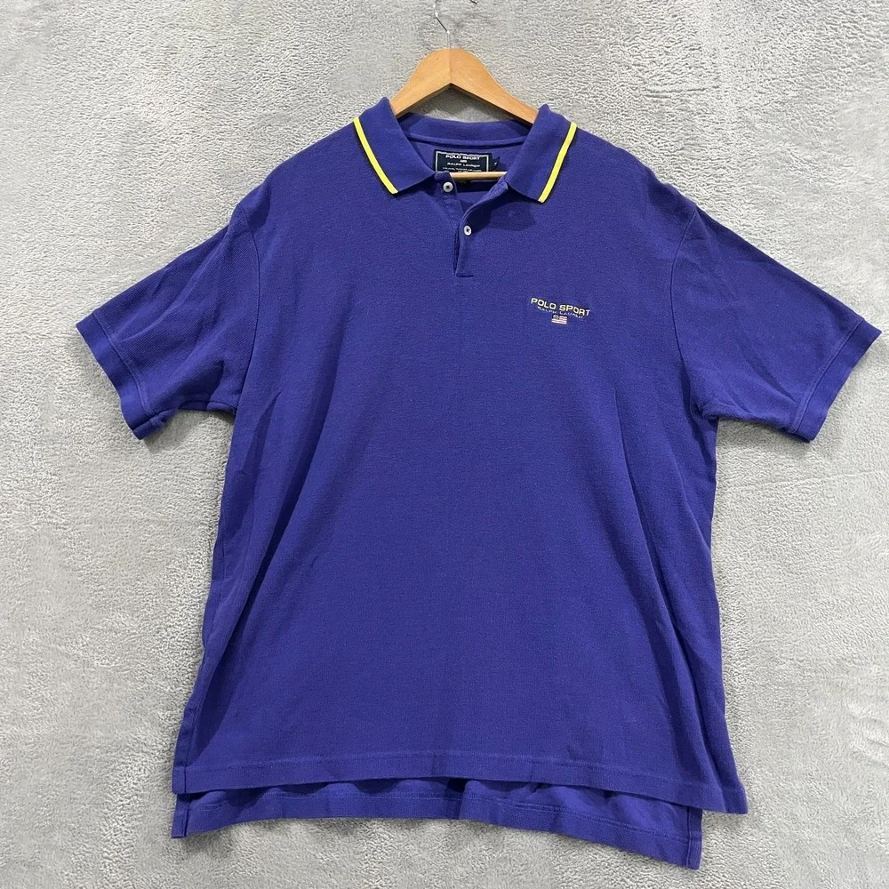Polo Sport Ralph Lauren Polo Shirt Mens XL Purple Flag Logo Short Sleeve Popover